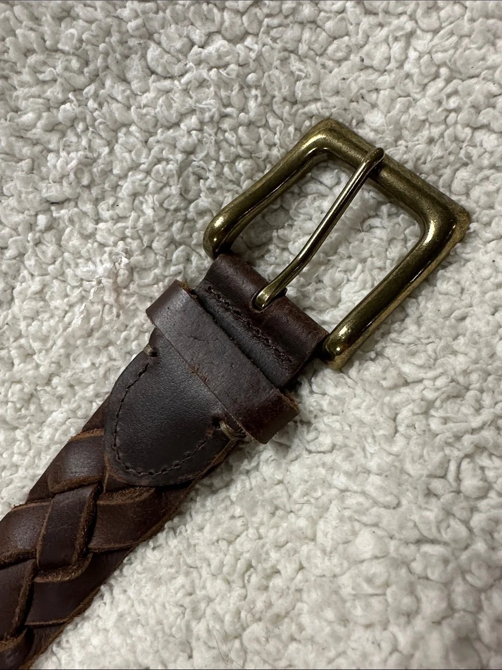 Thick Rustic Braided Full Grain Brown Leather Belt, Brass Buckle, Size 38